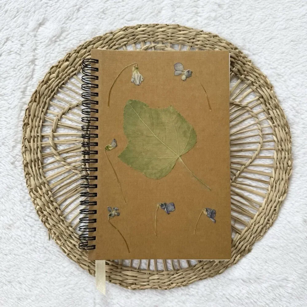 Handmade Dried Leaf Notebook With Bookmark A5 Unlined 60 Sheets 120 Pages